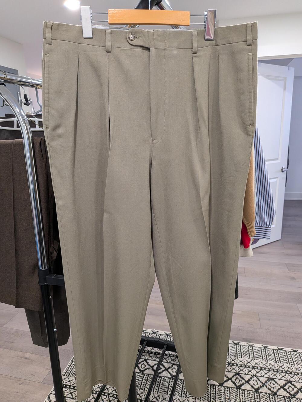 Vintage Ports International Wool Trousers, High Rise, Olive, Size 38x28